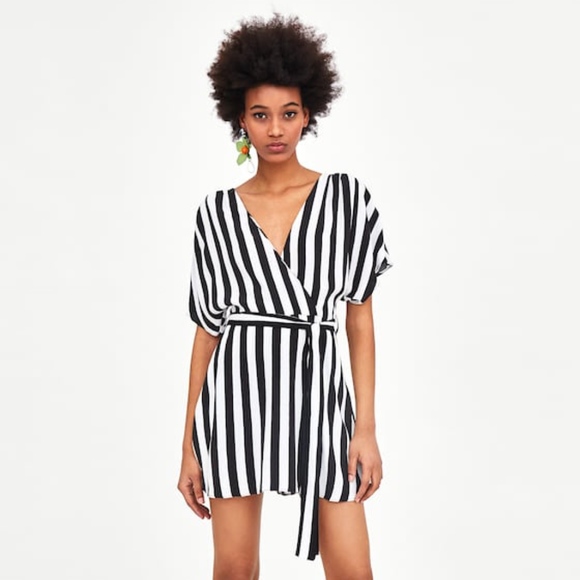 Zara Pants - Zara TRF Black and White Striped Jumpsuit Dress